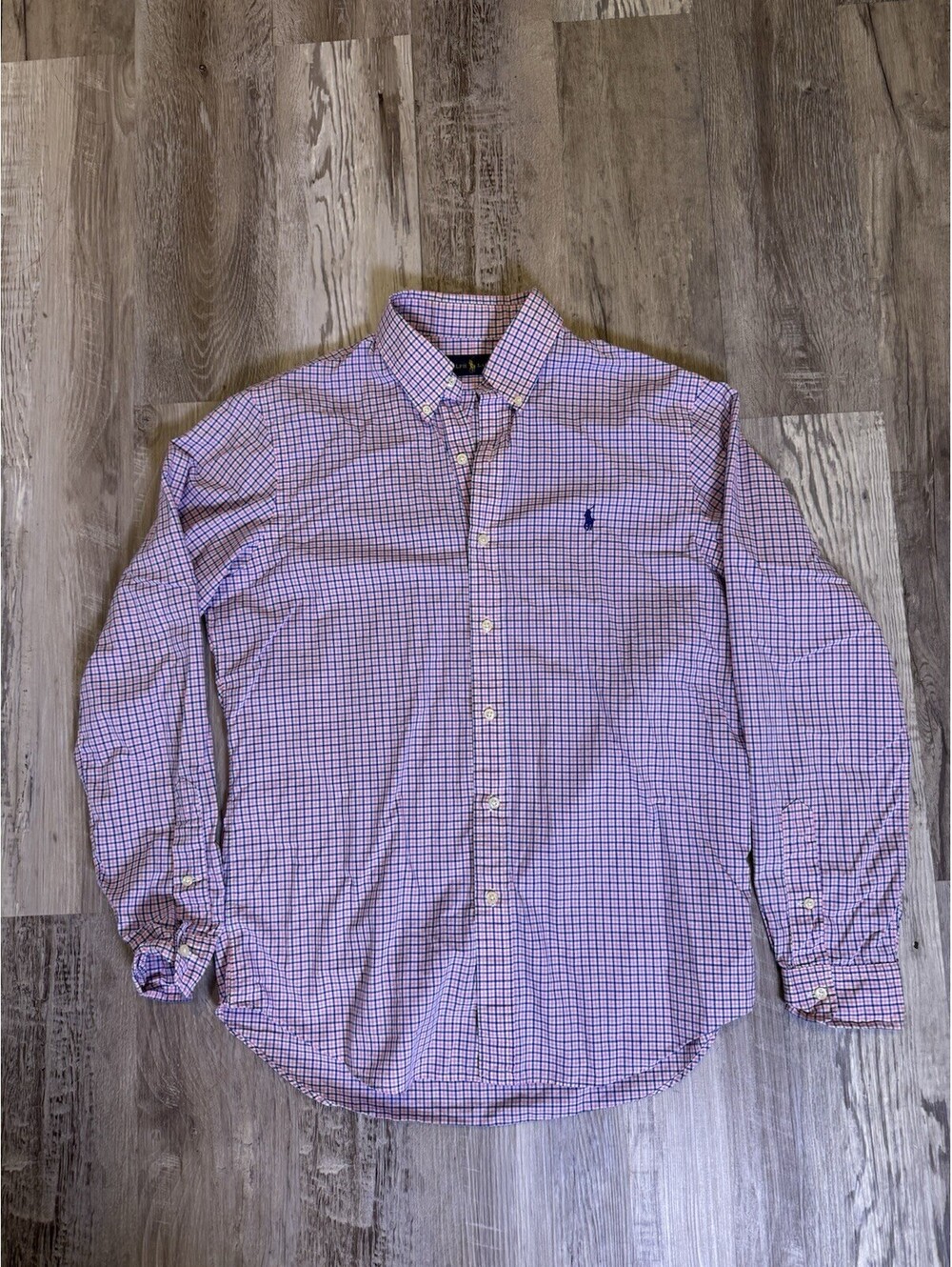 Polo Ralph Lauren Men's Medium Gingham Check Button Down Shirt Pink Blue
